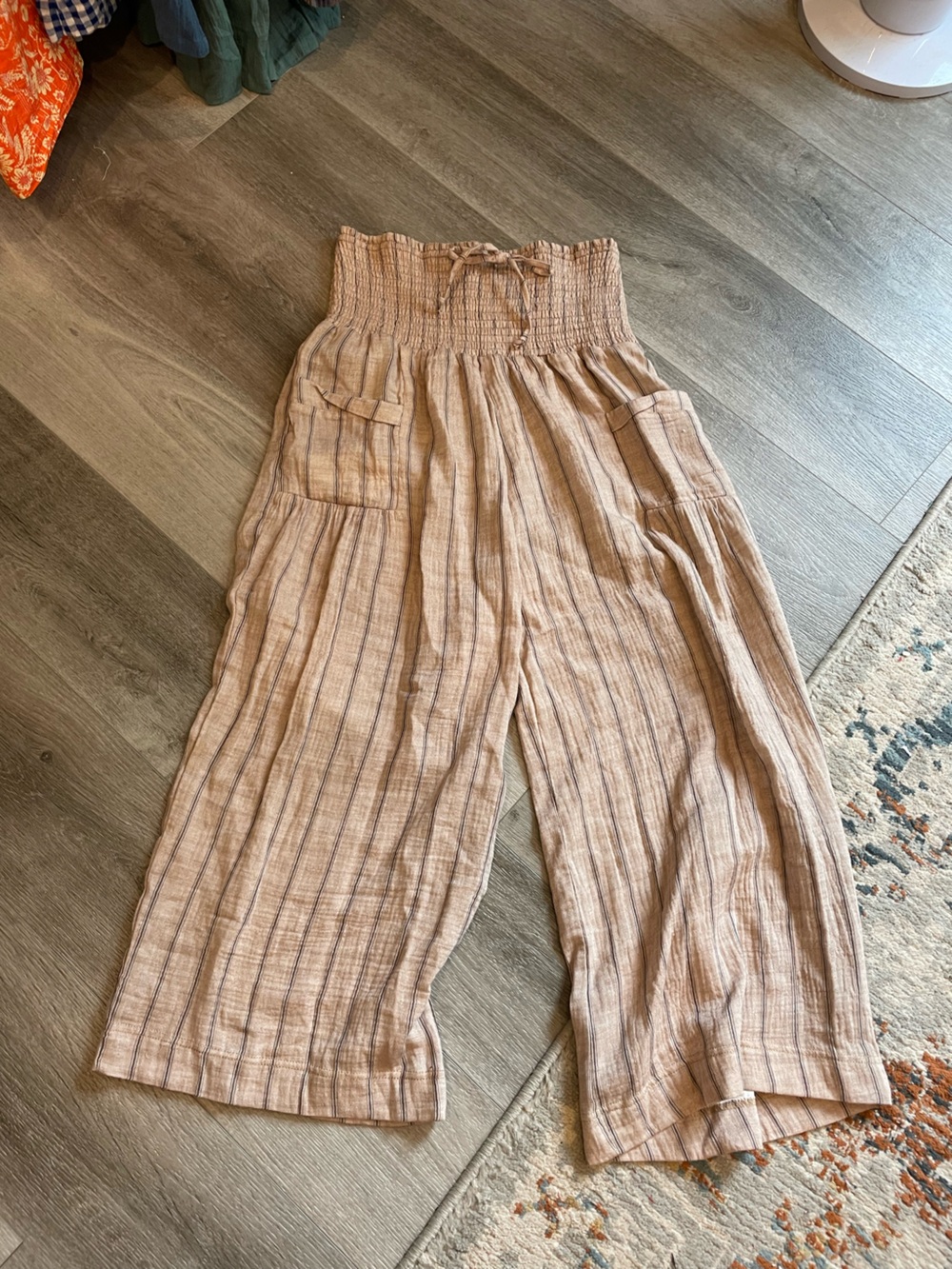 Abandon cotton gauze striped wide leg pants M